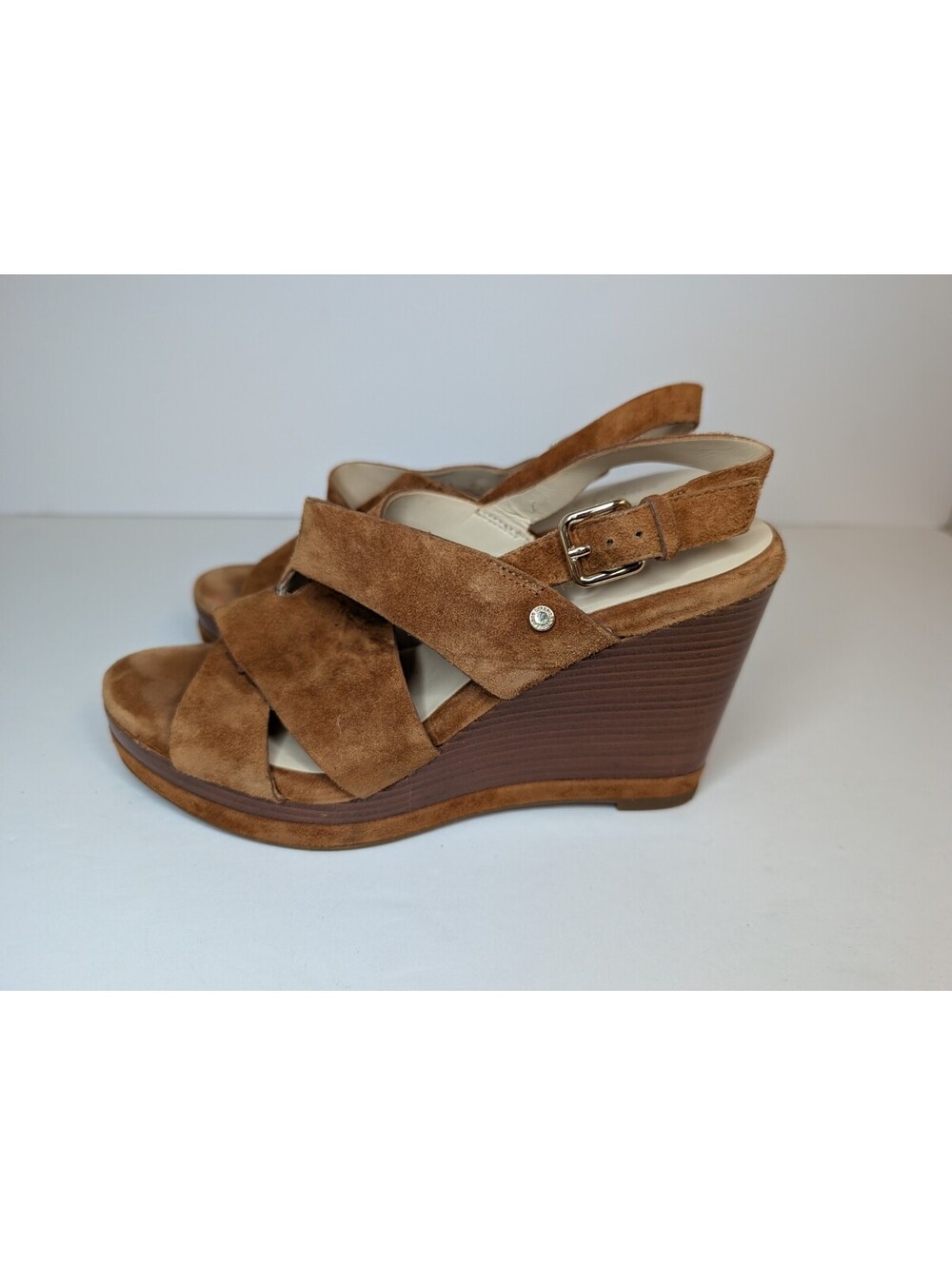 COLE HAAN |Grand Series Laci Suede Wedge SIZE 6B Brown Tan Strappy